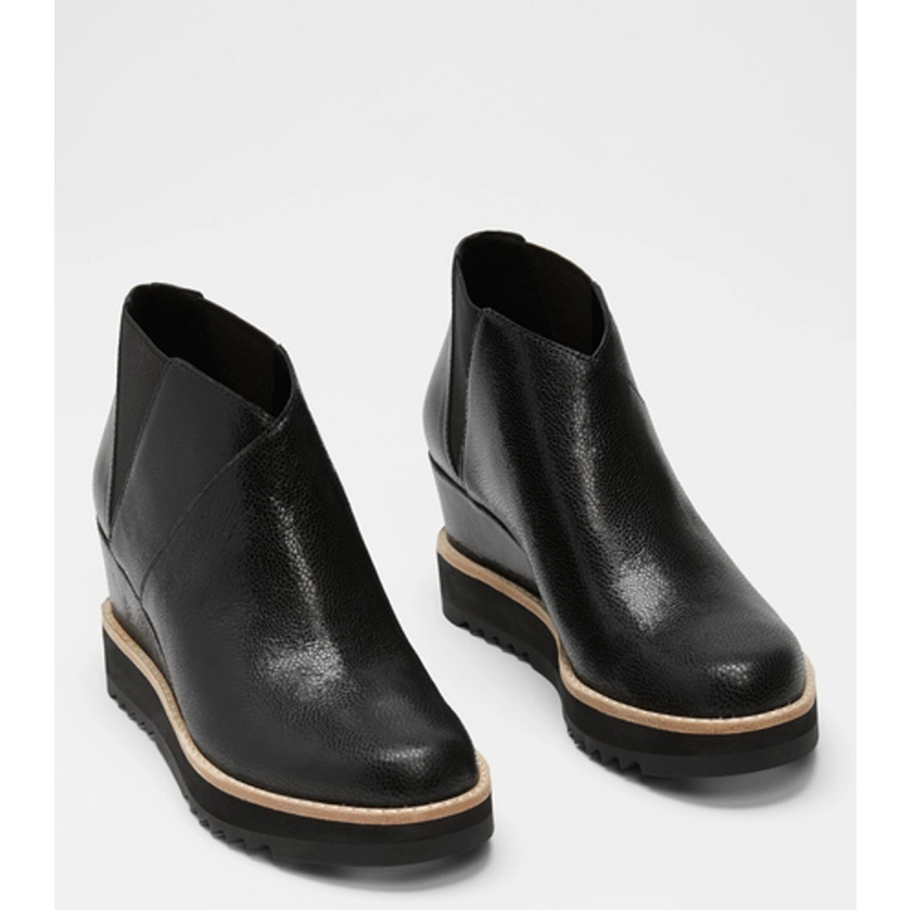 NWOT Eileen Fisher Black Tumbled Nubuck Leather Wedge Ankle Boots-Size 9